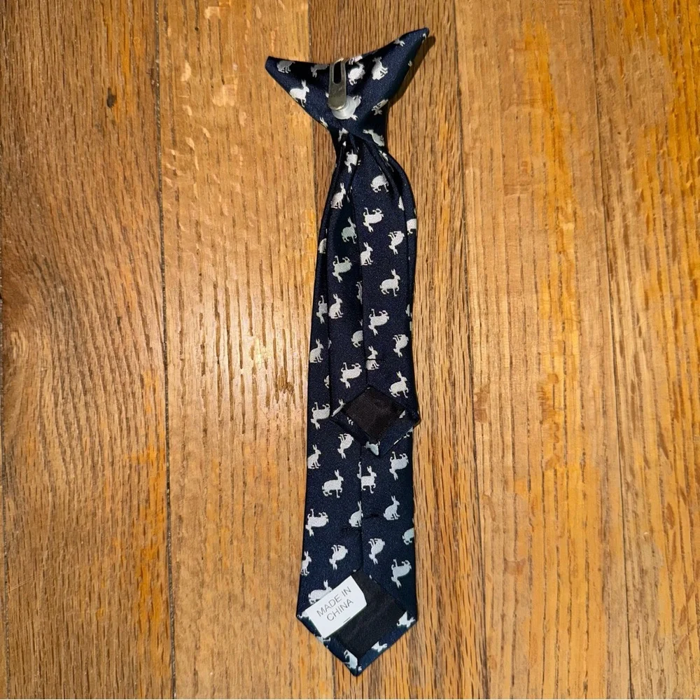 Baby Boy Clip on Navy Blue Bunny 🐰 Patterned Tie #0784